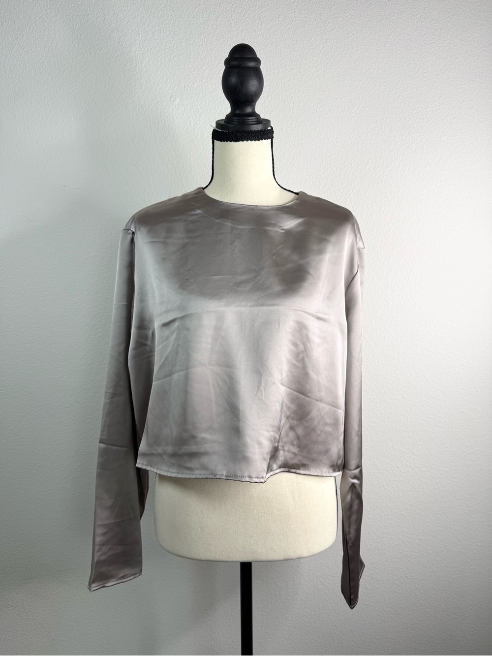 Silky Grey H&M Long-Sleeve Crewneck Top
